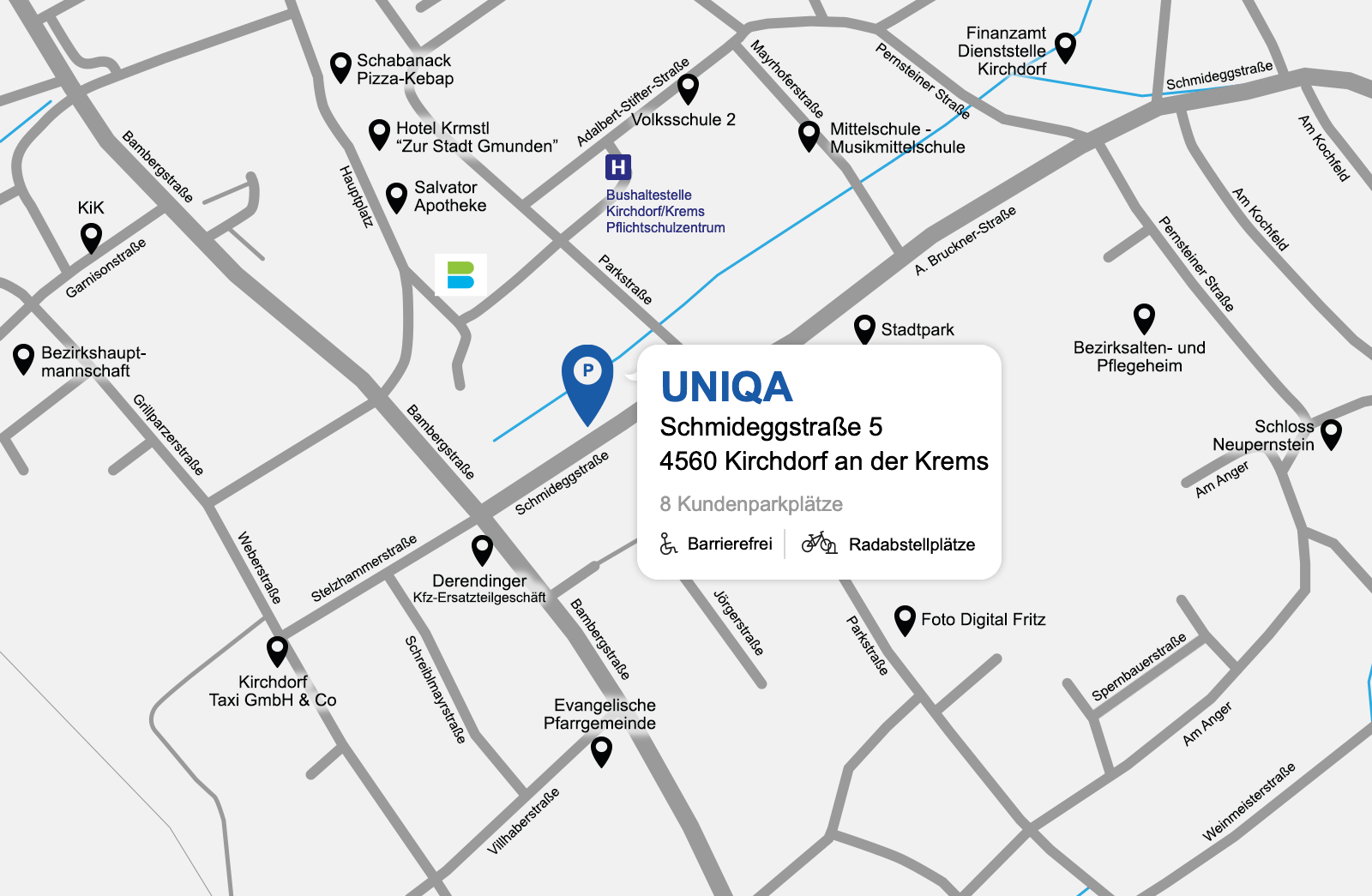 Eine detaillierte gezeichnete Karte der UNIQA Generalagentur Vers4you